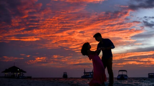 lovers in sunset